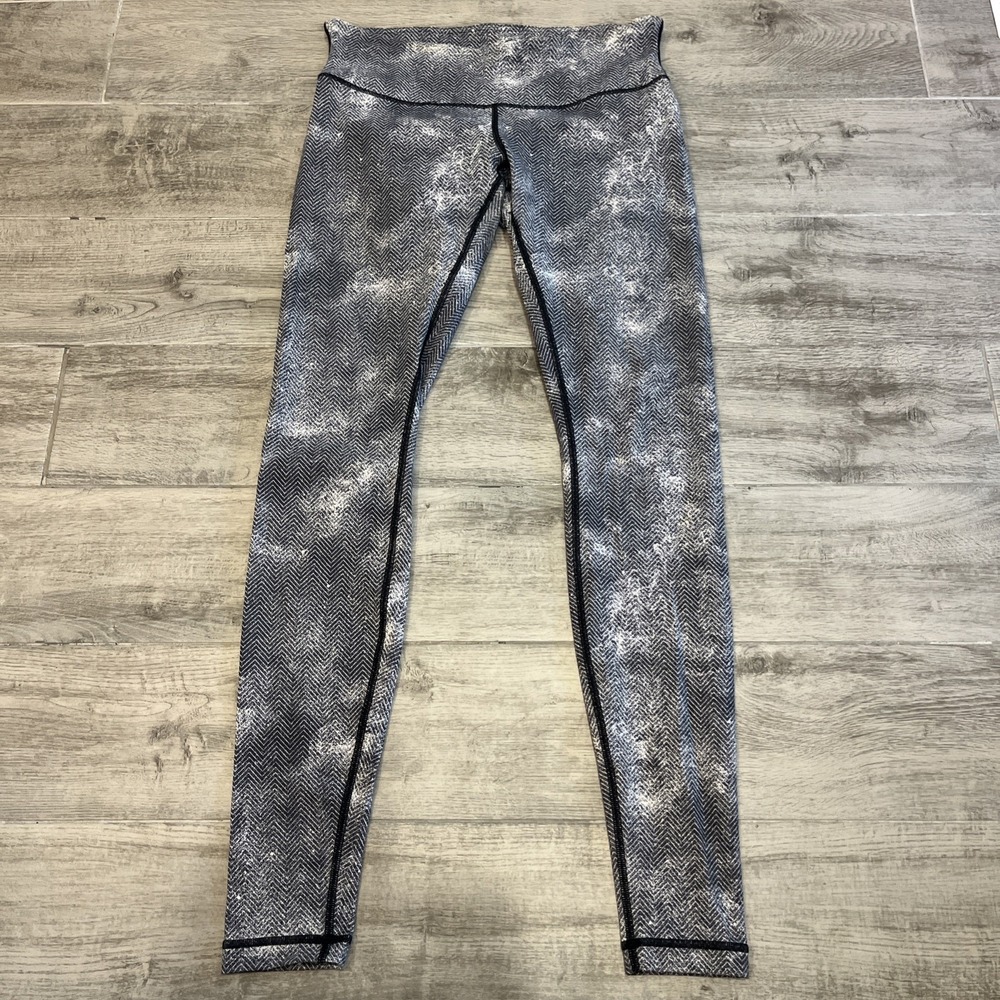 LULULEMON Wunder Under Pant‎ Hi-Rise Size 8 Luon Spray Jacquard White Black